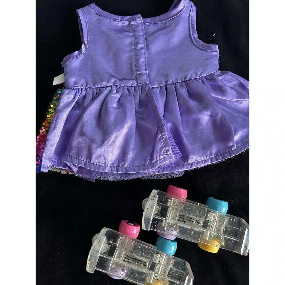 Lot Of 2 Build A Bear Outfits Denim Skirt/Shirt‎ & Sparkle Dress Roller Skates
